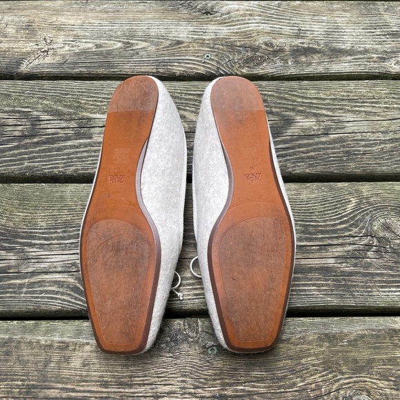 Shoes: Zara Oatmeal Square Toe Felt Ballet Flats with Bow - Picture 5 of 7